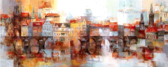 Abstract painting of houses