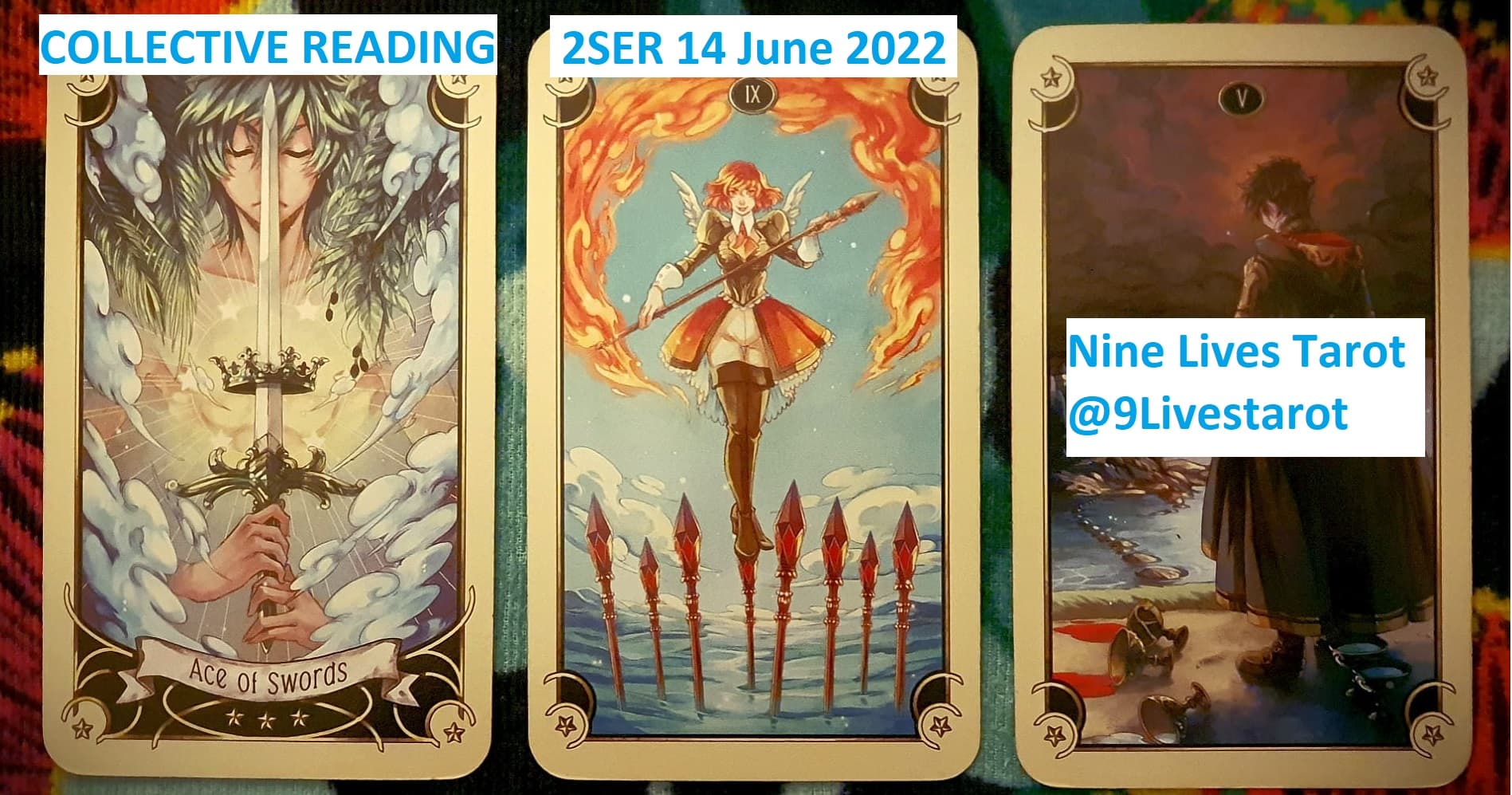 Ace of Swords: Be direct and clear about what you need/want with yourself first. 9 of Wands: Coming to the closure of a big cycle in your work/creative pursuits in order to make way for new things to bloom. 5 of Cups: Try not focus on the cups that have been spilt in the past and instead nurture the cups still left to drink with the knowledge of what has pas