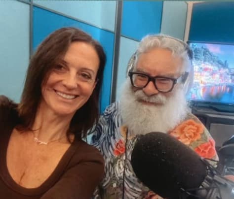 Photo shows guest Georgia Cassimatis in studio with Dom Romeo shortly after being interviewed for Razor's Edge